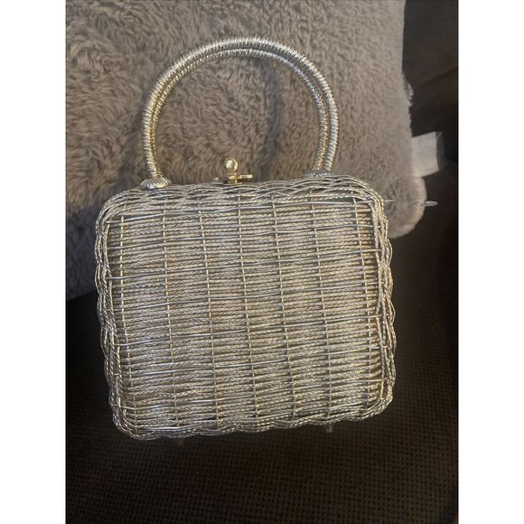 VINTAGE FORSUM Handbags - VINTAGE FORSUM MID-CENTURY 1960'S ERA WHITE BASKETWEAVE PURSE / HANDBAG